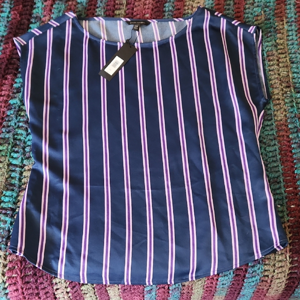 NWT Banana Republic Blue and Pink Striped Blouse